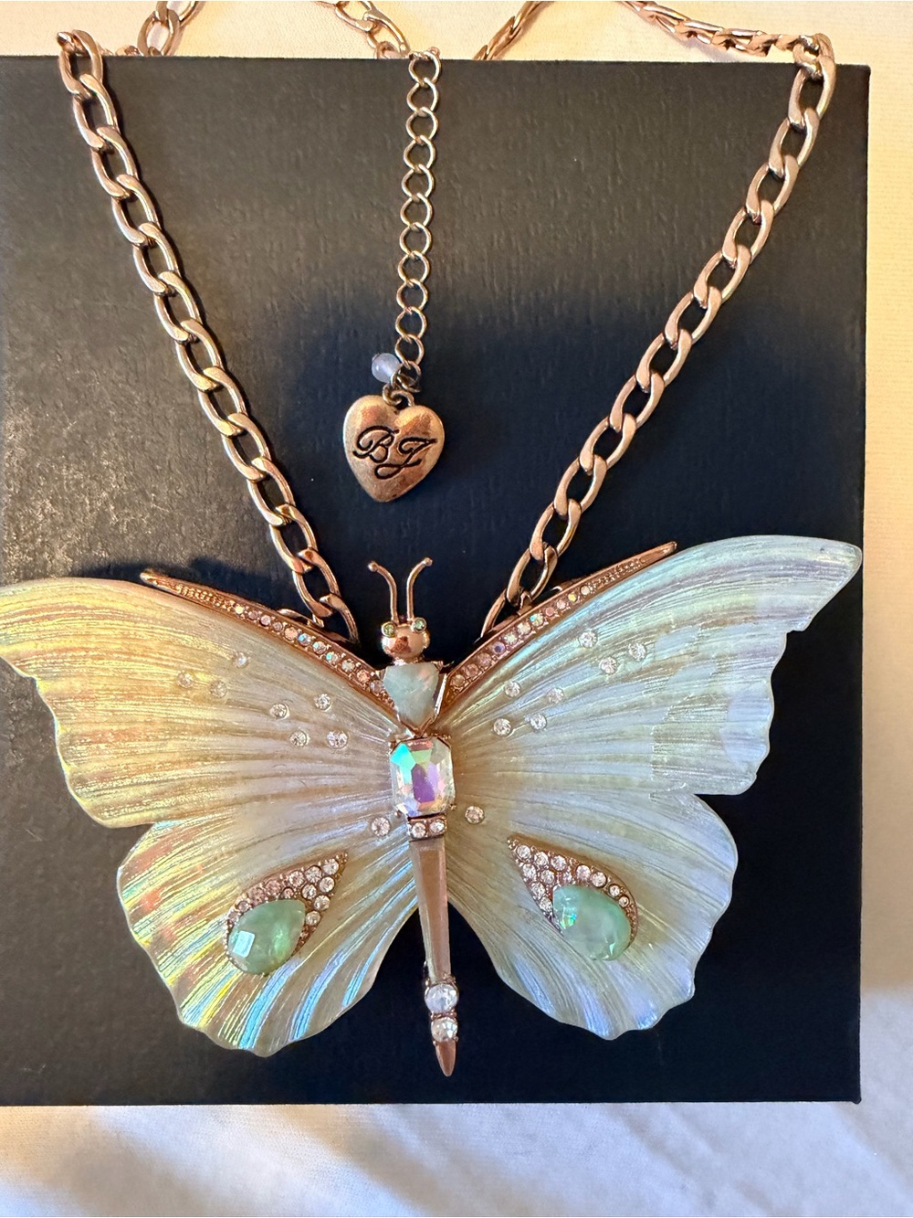 Betsey Johnson HUGE Flutterbye Iridescent Moth Butterfly Statement Necklace
